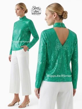 Tiffany blue sequin high neck long sleeve top w/ cut out back *shop@iamwarrior